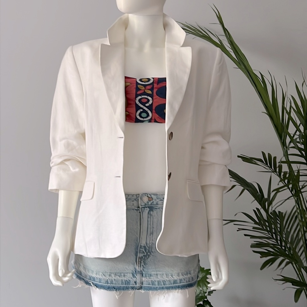Tahari White Tailored Blazer Professional Style Linen Blend Size 14 - Picture 2 of 13